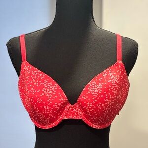 Victoria’s Secret Red Heart Print Bra Lined Demi 36C